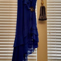 Blue Asymmetrical Wrap Dress