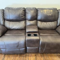 Brown Faux Leather Love Seat Recliner 