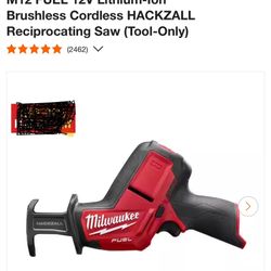  Milwaukee M12 FUEL 12V Lithium-Ion Brushless Cordless HACKZALL Reciprocating Saw (Tool-Only)