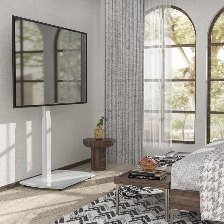 TV Floor Stand with Swivel Mount, Universal for 32 65 Inch LCD LED Flat Screens, White Height Adjustable Space Saving Corner TV Stand