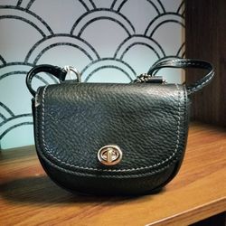 Coach Mini Pebbled Leather Crossbody – Turn Lock – Black