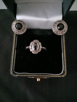 Beautiful Sterling Silver Marcasite Ring  & Earrings 