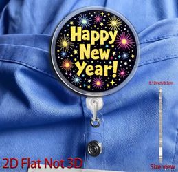 New Happy New Year Retractable ID Badge holder