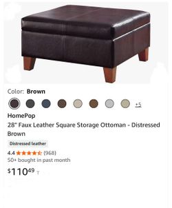 HomePop 28" Faux Leather Square Storage Ottoman