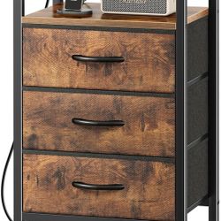Nightstand with Charging Station, 27.6 Inch BedsideTable