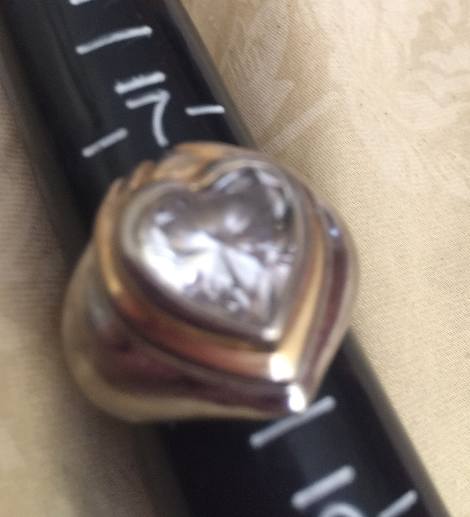 Large Heart Faux Diamond Silver Plated And Gold Ring