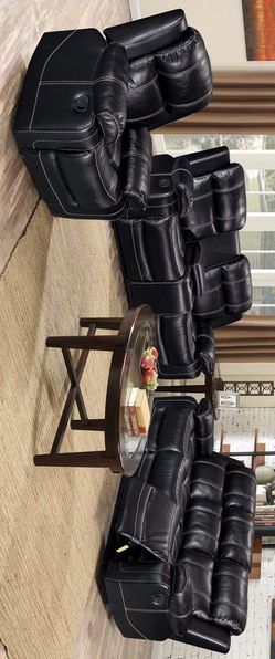 Sofa - Loveseat - Black 3-Piece Reclining Living Room Set