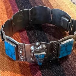 Vintage Mexican .925 Sterling Silver BRACELET with Blue Turquoise Stones
