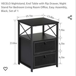 VECELO black Wood & Metal Nightstand / End Table BRAND NEW Box Has Never Been Opened (Assembly Required)
