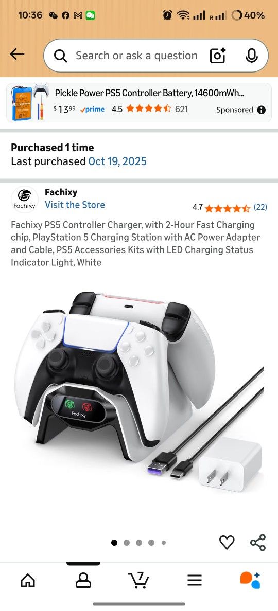 Fachixy PS5 Controller Charger, with 2-Hour Fast Charging chip, PlayStation 5 Charging Station with AC Power Adapter and Cable, PS5 Accessories Kits w