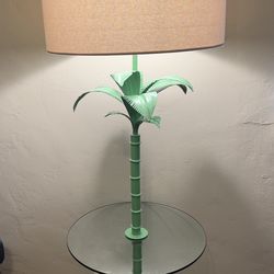 Hollywood Regency Tole Antique Mid century Green Palm Tree Lamp Table
