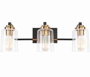 NEW SOLFART 3-Light Bathroom Vanity Light Fixture - Black & Brass