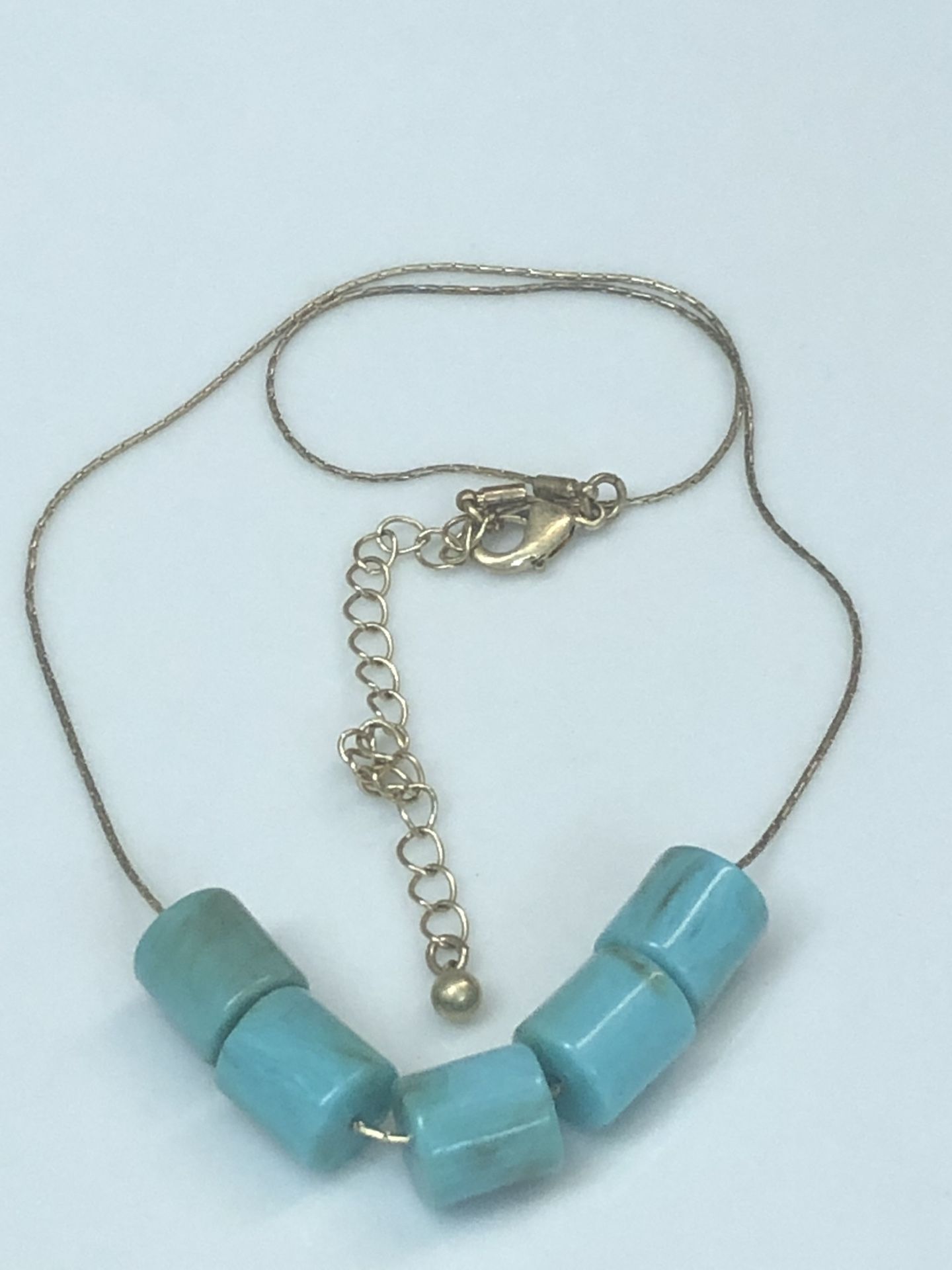 Faux Turquoise Gold Tone Necklace