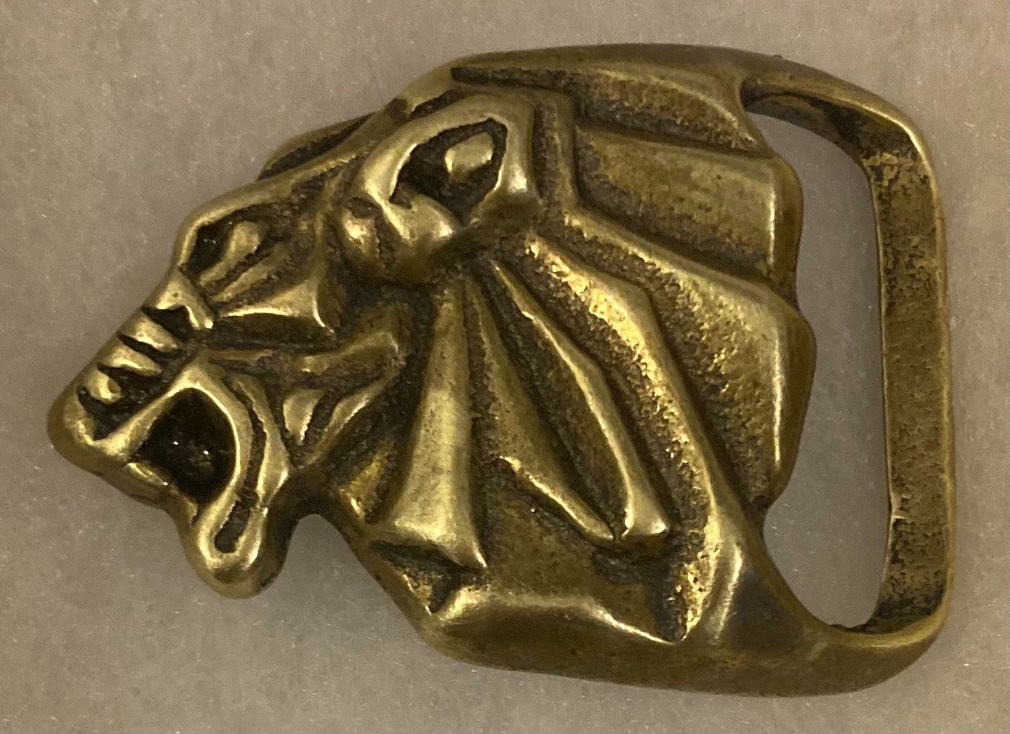 Vintage Metal Belt Buckle Brass Lions Head Panther Cougar Nature Nice Western Design 2