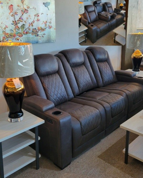 Grey Power Reclining Sofa