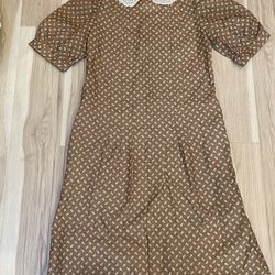 1960s Feather Print Midi Dress with Peter Pan Collar Women’s Medium