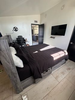 Queen size bed frame with six  drawers