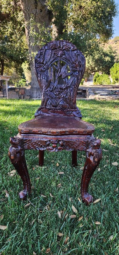 Japanese Meiji Floral Iris Throne Chair