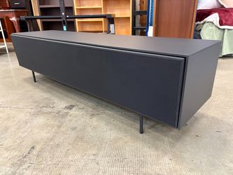 Sleek Black Drop-Front Media Console with Metal Mesh Panel Door Front
