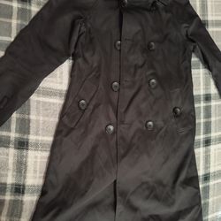 AOWOFS Black Double Breasted Vented Back Inner Pocket Trench Pea Coat Medium
