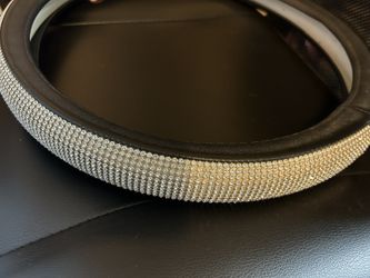 Silver bling diamond leather steering wheel cover