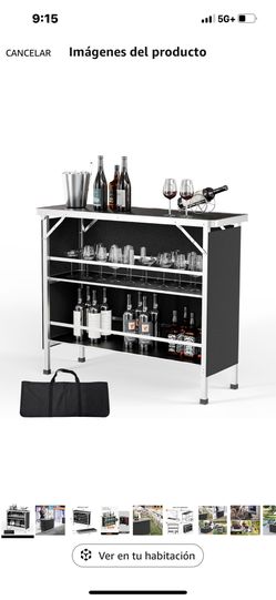 VINGLI 43 Inch Portable Bar Table, 3-Tier Shelves, Mobile Pub Table for Events, Parties, Camping, Picnics, Trade Shows, Indoor with Black Skirt (1, 43