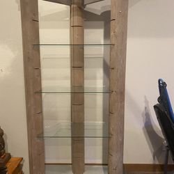 Tall Wood Beam And Glass Bookshelf 