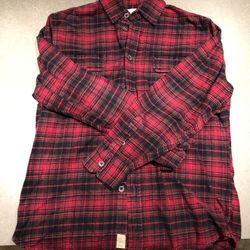 Jachs Red And Black Plaid Thick Flannel Mens Shirt- Large 
