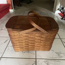 Vintage 1950’s Wood Weave Picnic Basket