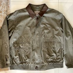 VTG L. L. Bean Men’s Bomber jacket With Brown Cow Nubuk Leather Collar XXL Full Zip