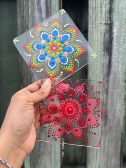 (2) hand painted glass Coasters
