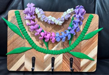 Board To Hand Keys Or Lightweight Items, Acacia Herringbone Board With Clay Art