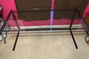 Glass Top Desk with Black Metal Frame