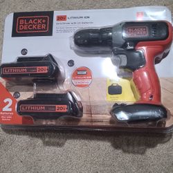 Black & Decker 20v Lithium Ion Drill/Driver + 2 Batteries 
