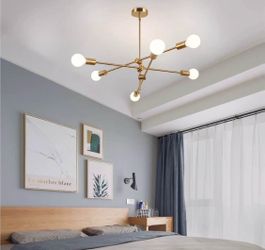 Nice Mid Century Style Modo Lighting 6 Light Gold Metal Sputnik Chandelier