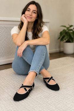 VIVAIA Aria 5° Knit Mary Jane Flats Black Beige Trim Size EU 38 / US 7.5–8