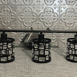 3 Light Black Matte Vanity Light, Modern Wall Sconces with Cylinder Crystal Shades