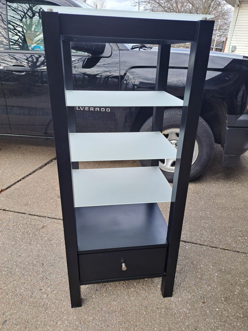 This Shelf Has Been Painted Black Home audio shelf, storage, from target, adjustable glass shelves, 1 drawer. 52 5/8 inches tall