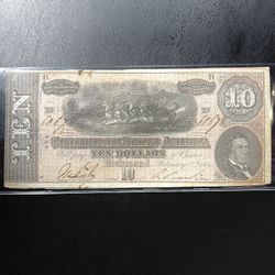 1864 Civil War Note Confederate Dollar Bank Note Bill