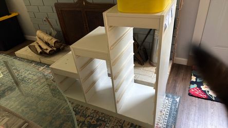 White Wood Shelving Unit with Drawers