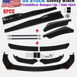Universal Glossy Black For Honda Civic Sedan Front Bumper Lip Spoiler Side Skirt Rear Lip