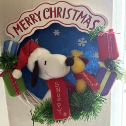 Vintage Peanuts Snoopy and Woodstock Merry Christmas Wreath 2015