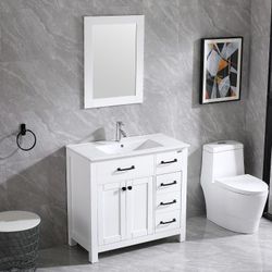 Undermount Ceramic Shaker 36" Single Bathroom Vanity Set & Mirror Free Standing
