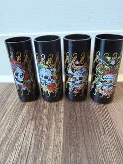 Ed Hardy Skull Tattoo Highball Glasses Set of 4