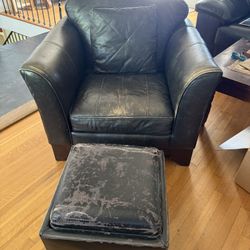 Brown Leather Chair With Storage Stool