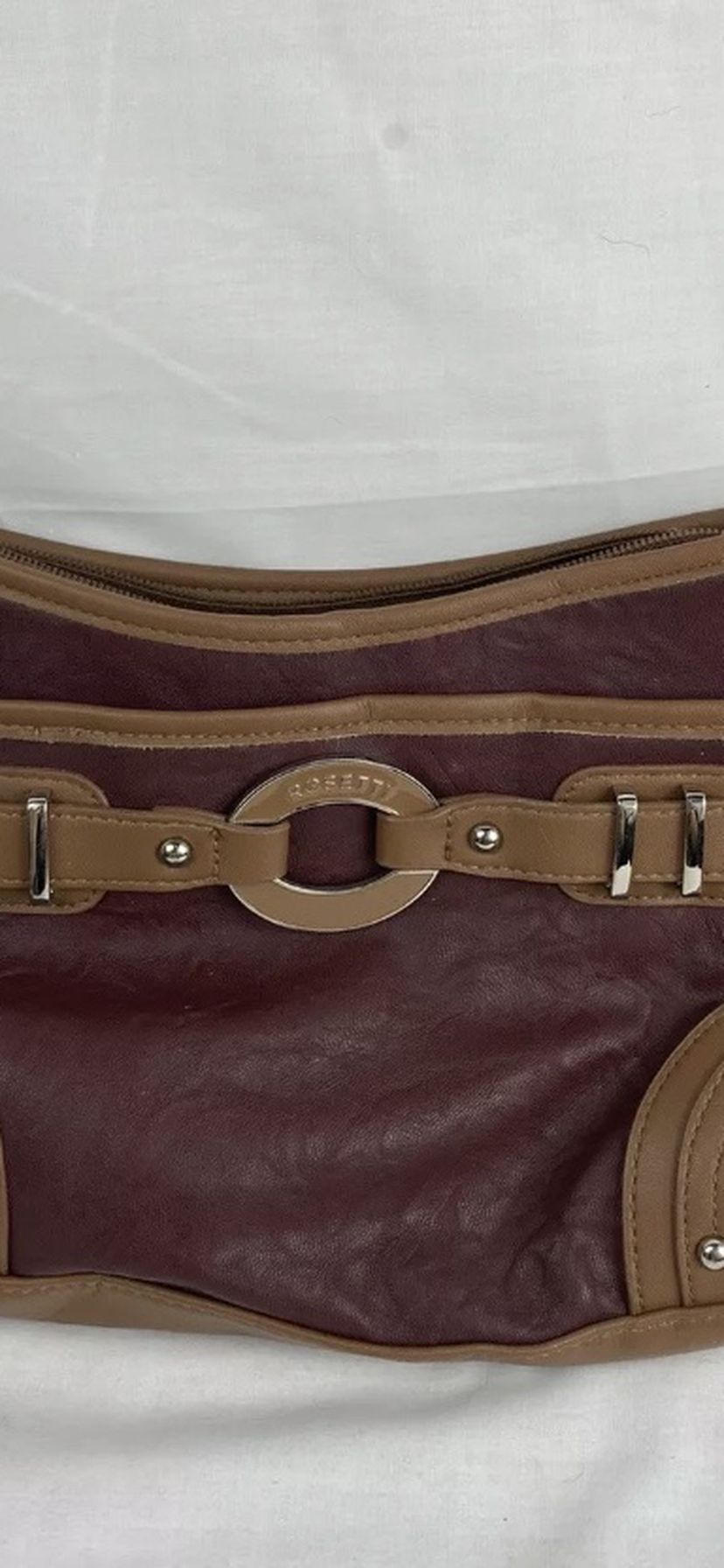 Used Rosetti Purse Handbag Braided Handles BROWN Burgundy Free Shipping