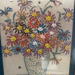 Beautiful Floral Embroidered Beads Framed Artwork