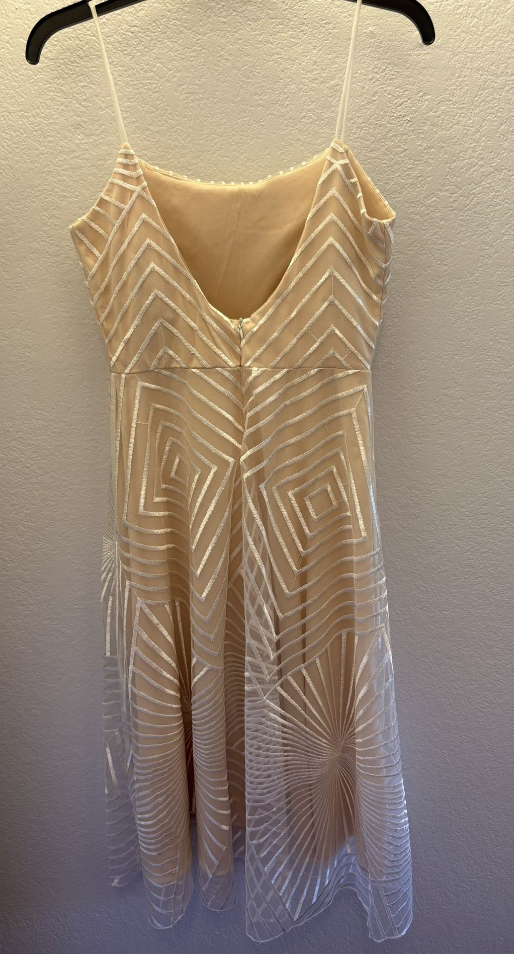 Beige and White Lace Midi Dress