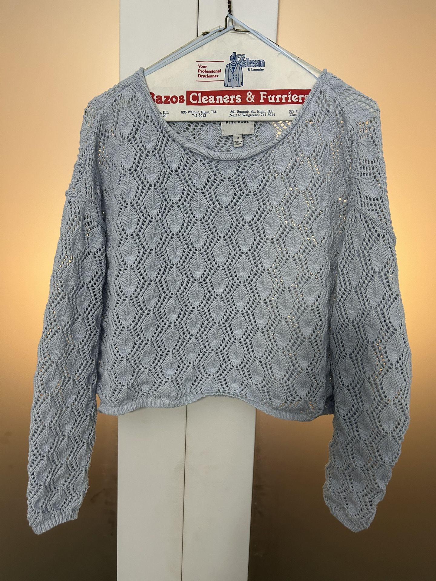 Baby Blue Crochet Knit Sweater M