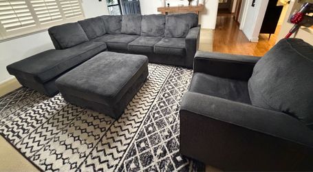 Dark Gray Sectional Sofa with Ottoman and Chair